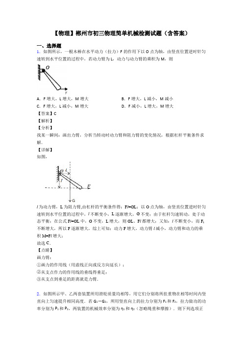 【物理】郴州市初三物理简单机械检测试题(含答案)