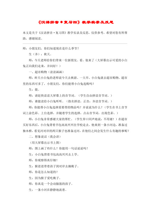 《汉语拼音·复习四》教学实录及反思_教案教学设计