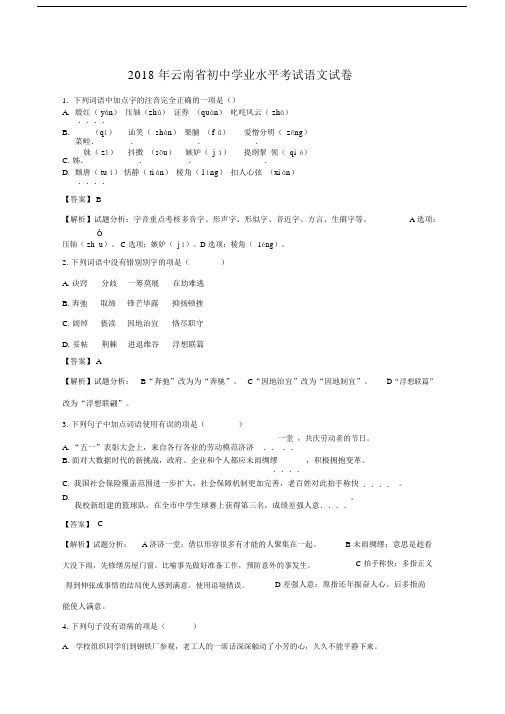 (完整word版)云南省中考语文试题(解析版).doc