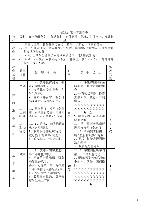 体育初中人教新课标武术：第一套组合拳同步教案