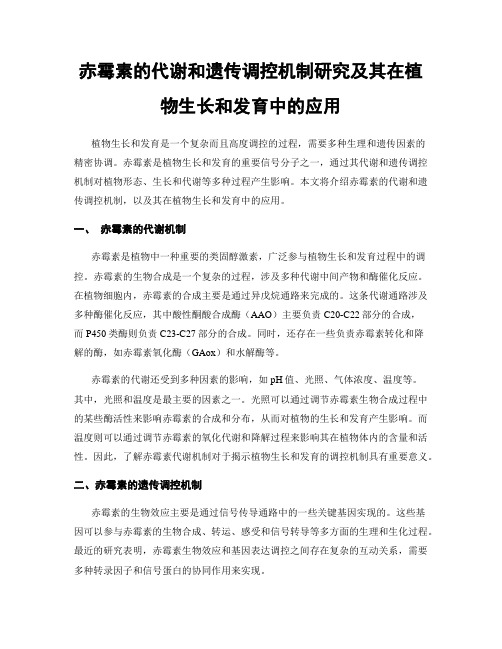 赤霉素的代谢和遗传调控机制研究及其在植物生长和发育中的应用