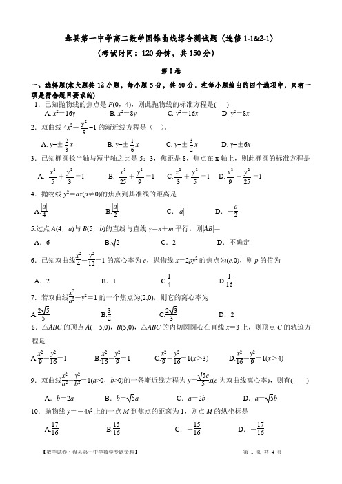 圆锥曲线综合测试题(选修1-1&2-1)