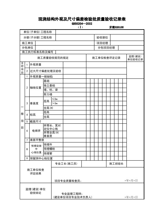 现浇结构外观及尺寸偏差检验批1