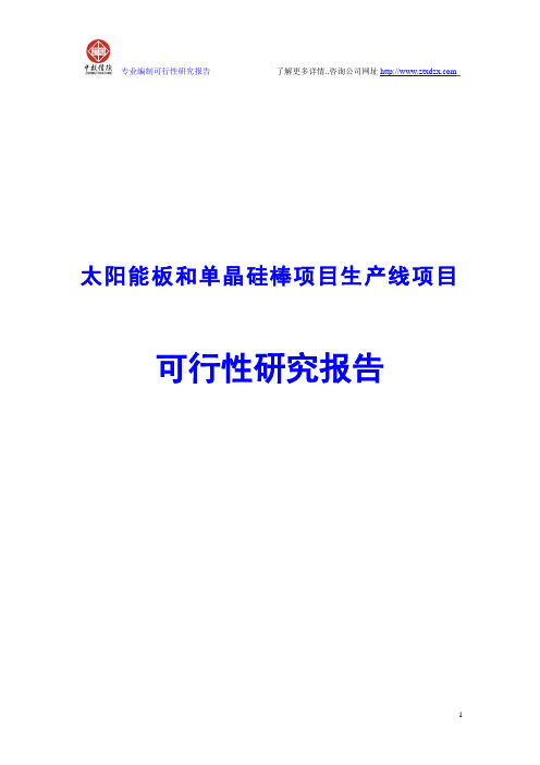 太阳能板和单晶硅棒项目生产线项目可行性研究报告