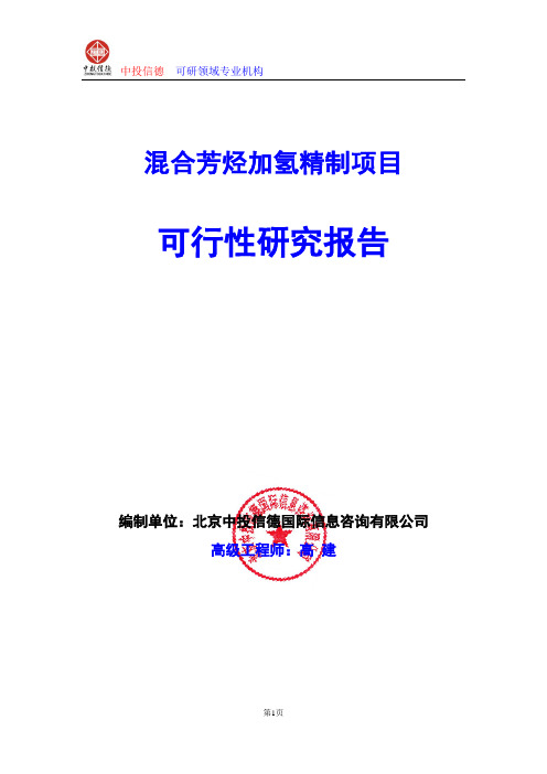 混合芳烃加氢精制项目可行性研究报告编制格式说明(模板型word)