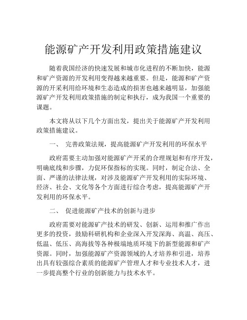 能源矿产开发利用政策措施建议