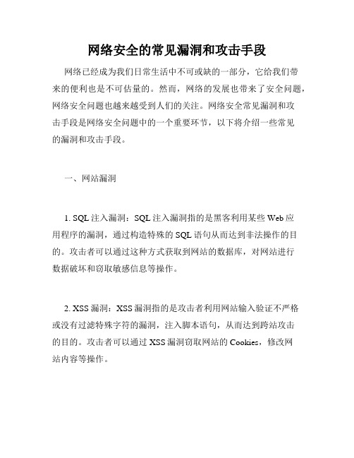 网络安全的常见漏洞和攻击手段