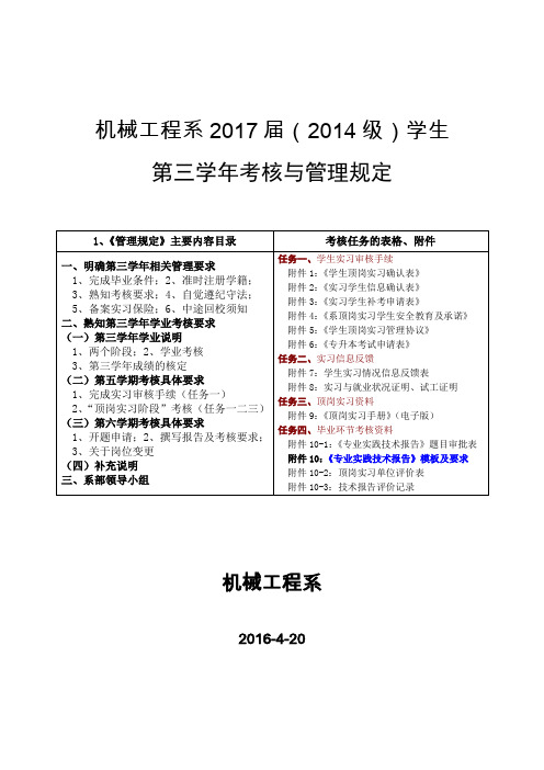 2.1机械工程系2017届第三学年考核与管理规定