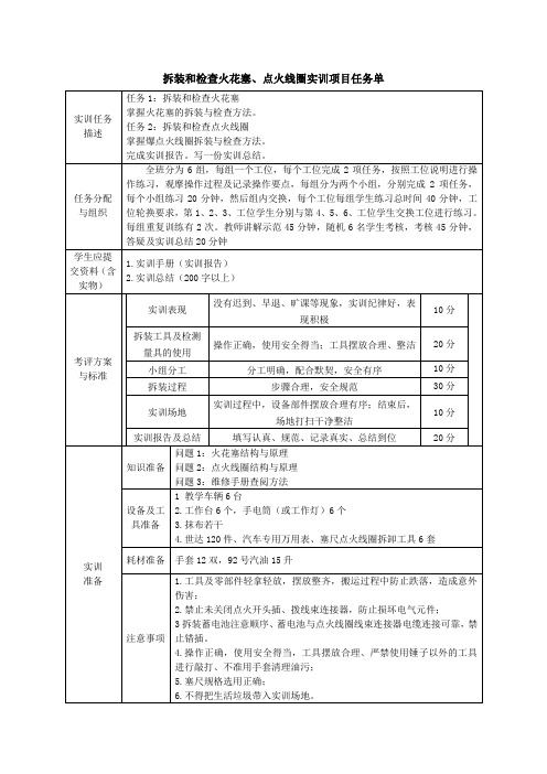 18 汽车检测与诊断技术(襄阳职院) 工单 火花塞点火线圈检查