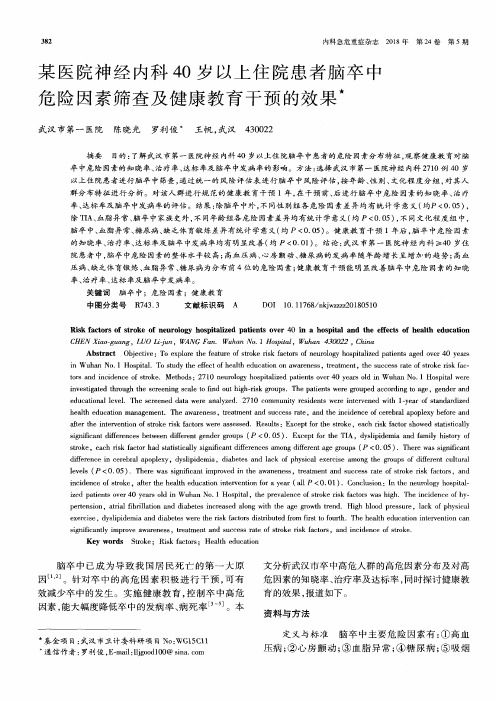 某医院神经内科40岁以上住院患者脑卒中危险因素筛查及健康教育干预的效果