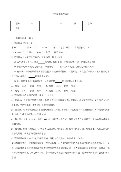 山东省枣庄市四十五中10-11学年九年级上学期期末考试(语文)