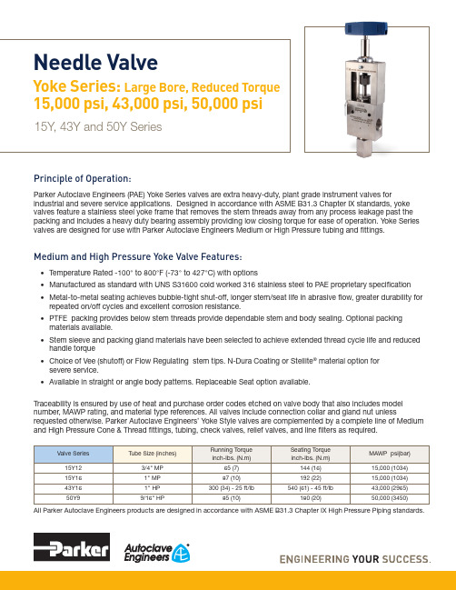 Parker Autoclave Engineers Yoke Series 螺纹阀门说明说明书