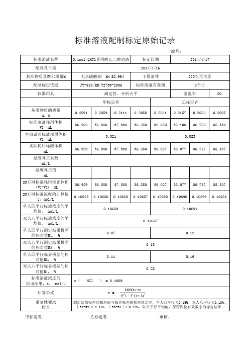 GBT601 标准溶液配制标定记录-附计算公式