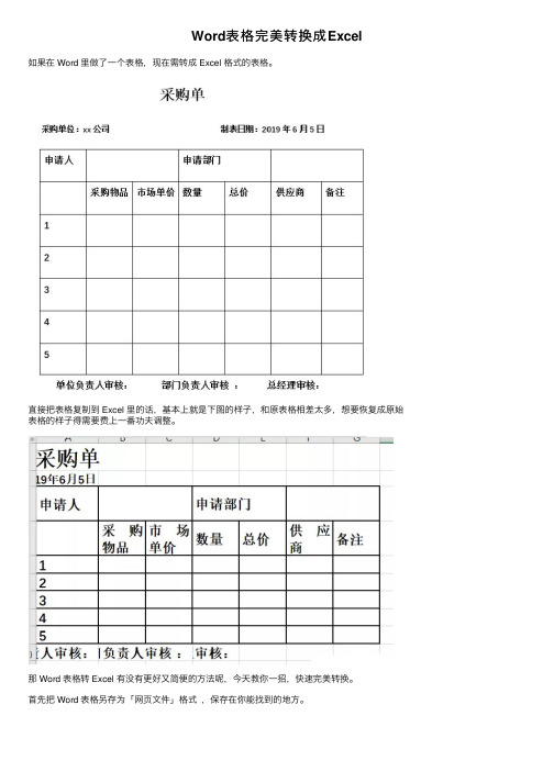 Word表格完美转换成Excel