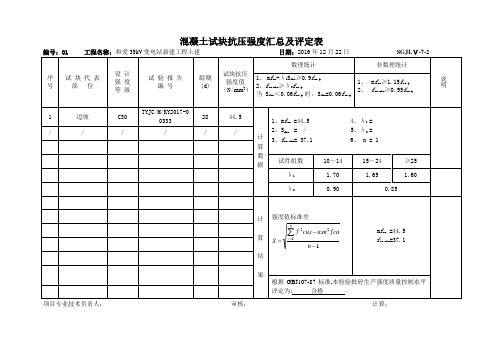 混凝土试块抗压强度汇总及评定表