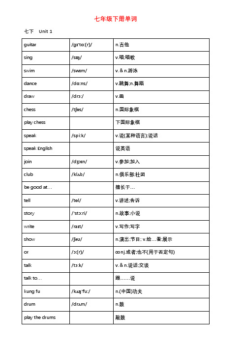 人教版英语七下单词表汇总完整版