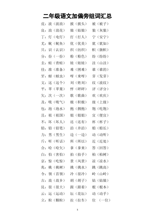 小学语文部编版二年级加偏旁换偏旁组词汇总