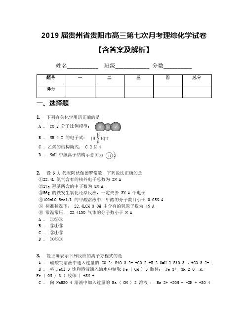 2019届贵州省贵阳市高三第七次月考理综化学试卷【含答案及解析】