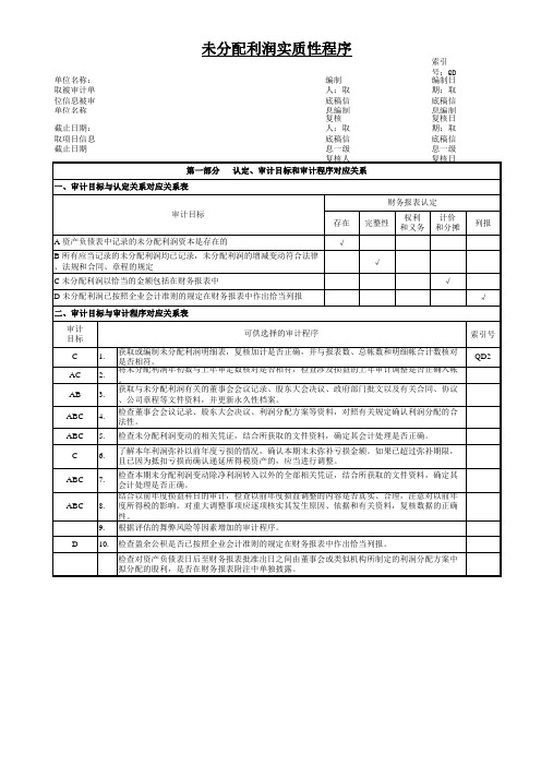 会计事务所全套审计工作底稿模板 Q所有者权益类 QD未分配利润