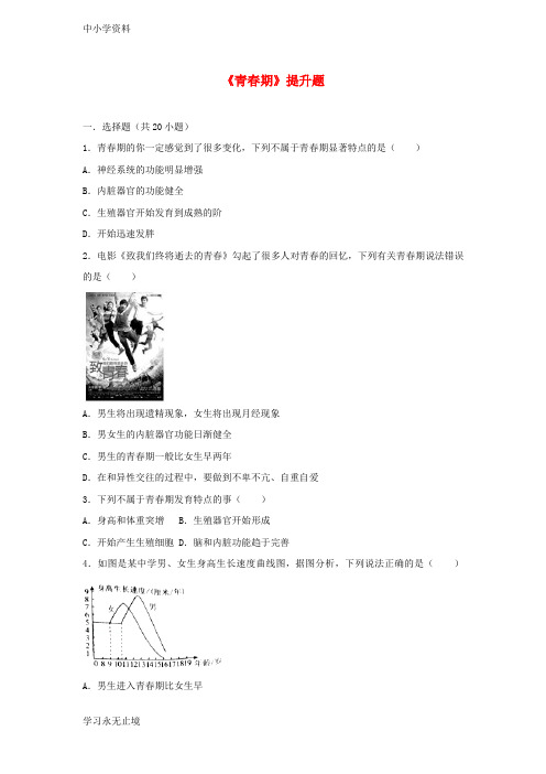 【K12教育学习资料】七年级生物下册第四单元第一章第三节青春期提升题新版