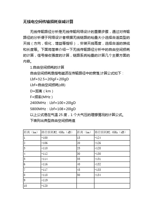 无线电空间传输损耗衰减计算