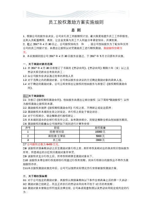 2017员工股权激励方案实施细则【精品文档】