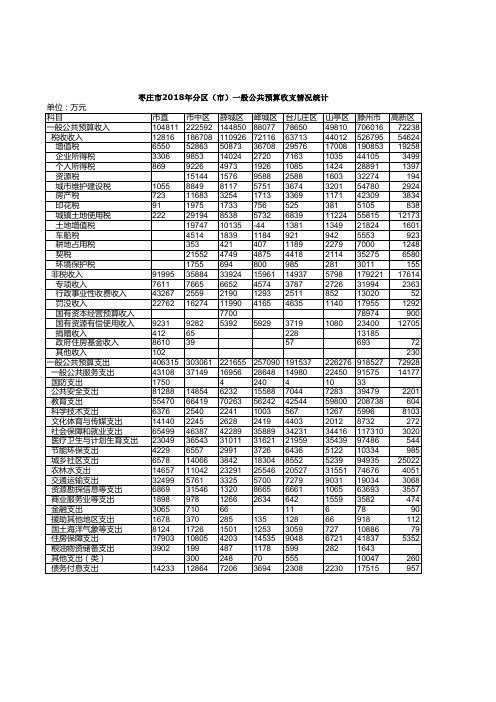 枣庄市2018年全市中区薛城峄城台儿庄山亭滕州高新分区市一般公共预算收支情况统计