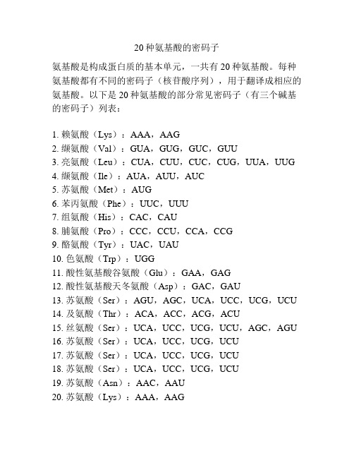 20种氨基酸的密码子