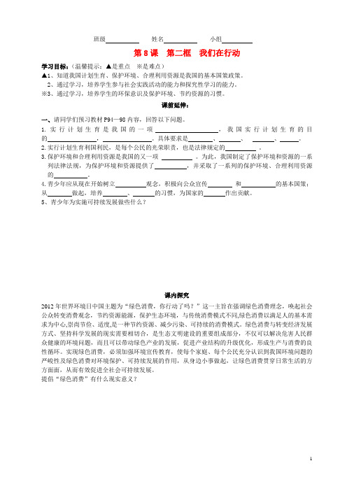 九年级政治 第八课第二框我们在行动 鲁教版