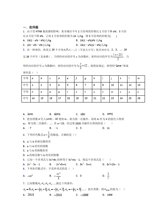 山东菏泽市七年级数学上册第二单元《整式的加减》知识点总结(含解析)