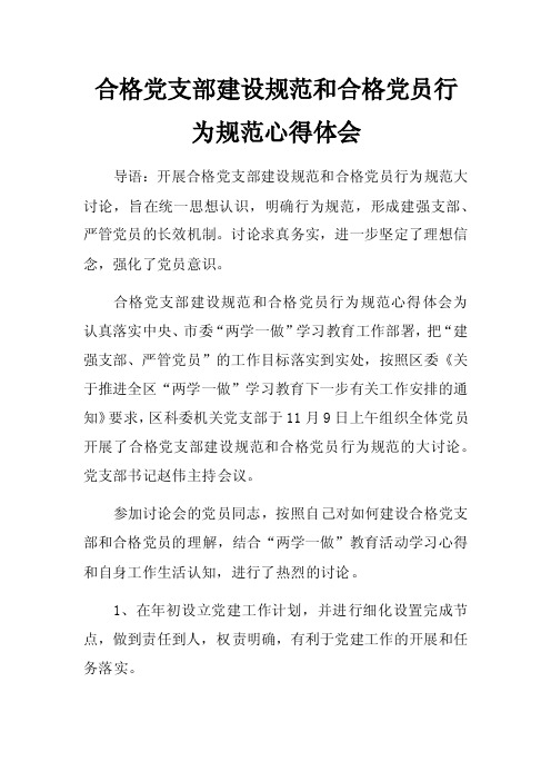 合格党支部建设规范和合格党员行为规范心得体会