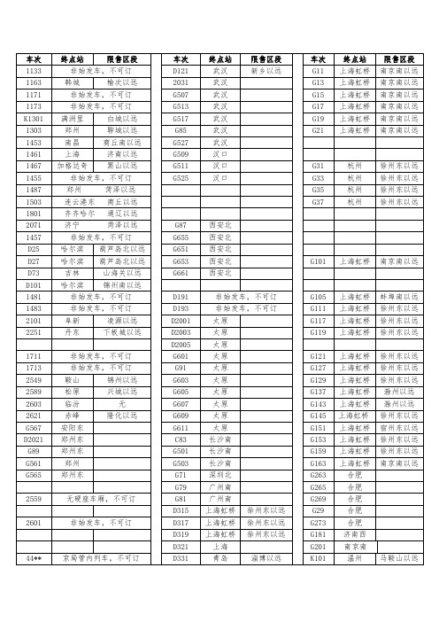 北理工火车订票区间及车次