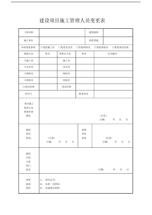 建设项目施工管理人员变更备案表.doc