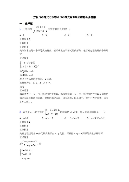 方程与不等式之不等式与不等式组专项训练解析含答案