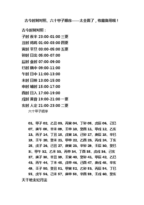 古今时刻对照、六十甲子顺序——太全面了，收藏备用哦！