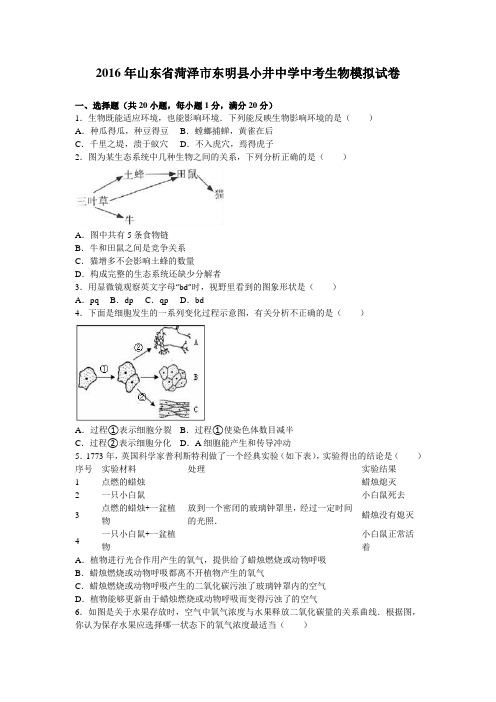 2016年山东省菏泽市东明县小井中学中考生物模拟试卷(解析版)