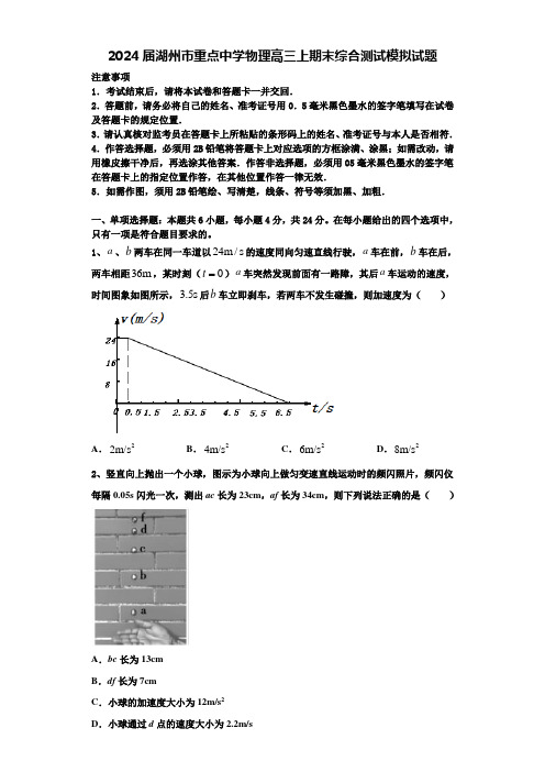 2024届湖州市重点中学物理高三上期末综合测试模拟试题含解析