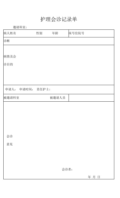 医院护理会诊记录单