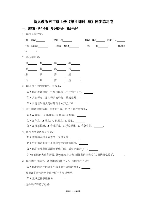新人教版五年级(上)《第9课时 鲸》同步练习卷