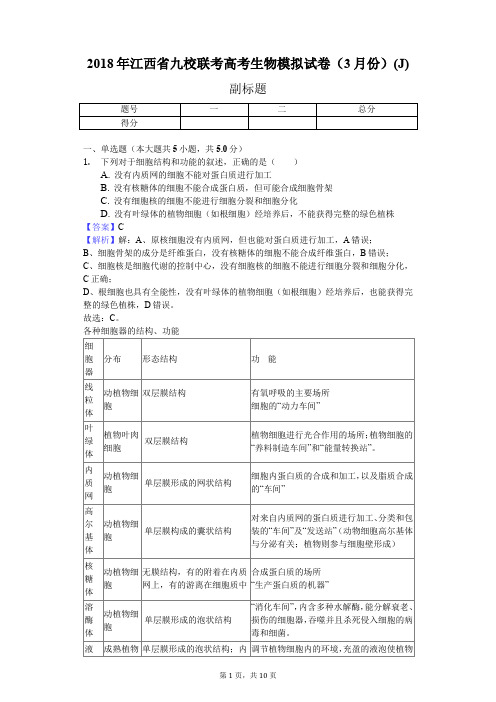 2018年江西省九校联考高考生物模拟试卷(3月份)(J)