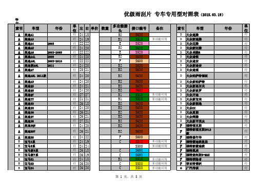 雨刮片专用对照表