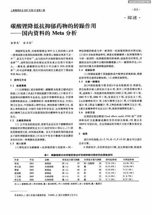 碳酸锂降低抗抑郁药物的转躁作用——国内资料的Meta分析