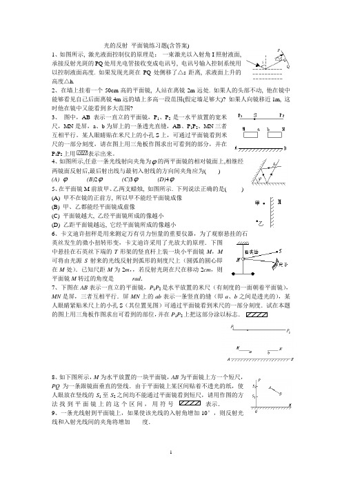 光的反射 平面镜练习题(含答案)