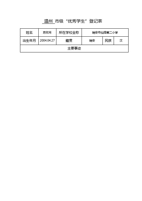 四2班优秀学生推荐表