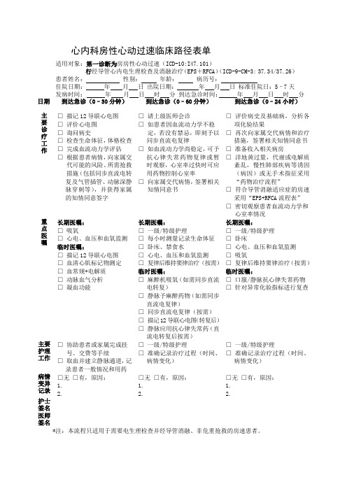 心内科房性心动过速临床路径表单