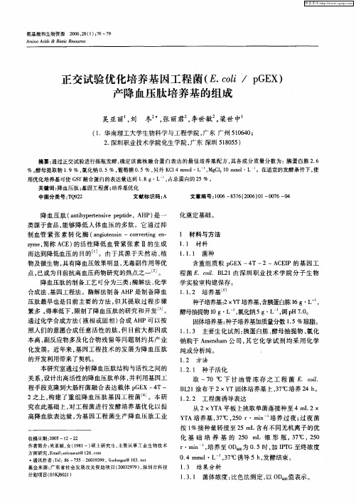 正交试验优化培养基因工程菌(E.coli／pGEX)产降血压肽培养基的组成