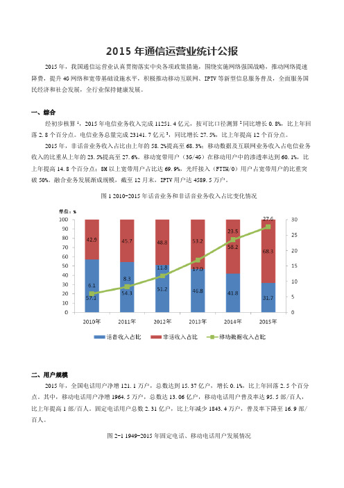 2015年通信运营业统计公报