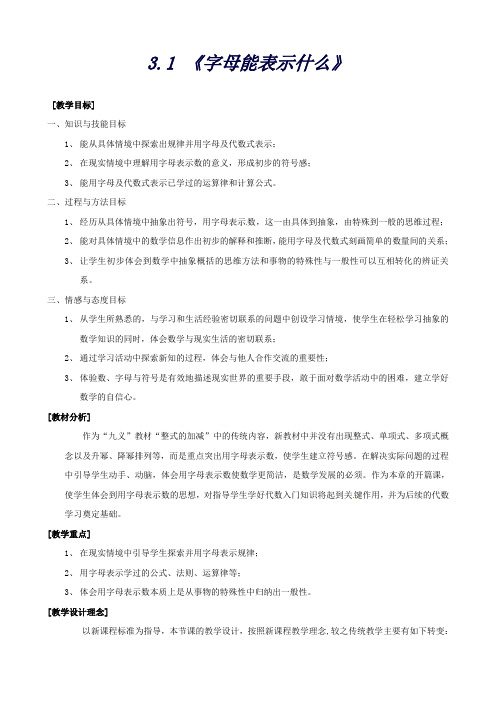 湖南省常德市鼎城区周家店镇中学七年级数学上册3.1字母能表示什么教案(北师大版)