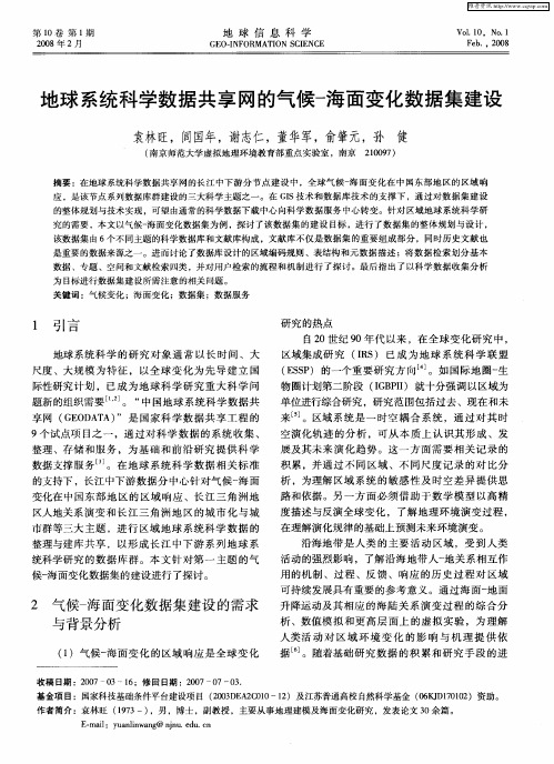 地球系统科学数据共享网的气候-海面变化数据集建设