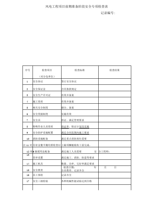 风电工程项目前期准备阶段安全专项检查表